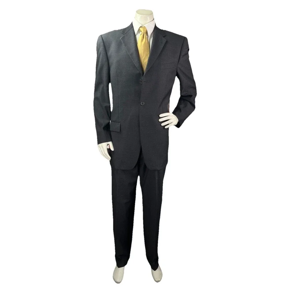 Joseph Abboud Men’s 40L 34x32 2pc Suit Super 100s Wool Pleated Cuffed Black